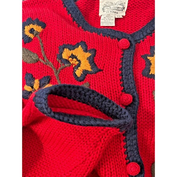 Vtg THE VILLAGER 100% Worsted Wool Sweater Women's S Petite Red Hand Embroidered - Picture 8 of 9